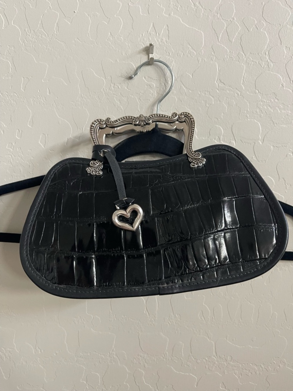 Brighton Black Embossed Heart Charm Clutch